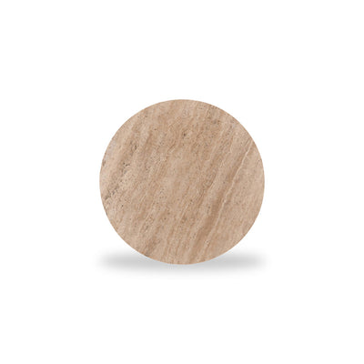 45cm Travertine Top Round Side Table - Walnut