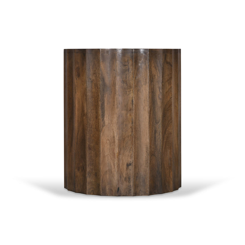 45cm Travertine Top Round Side Table - Walnut