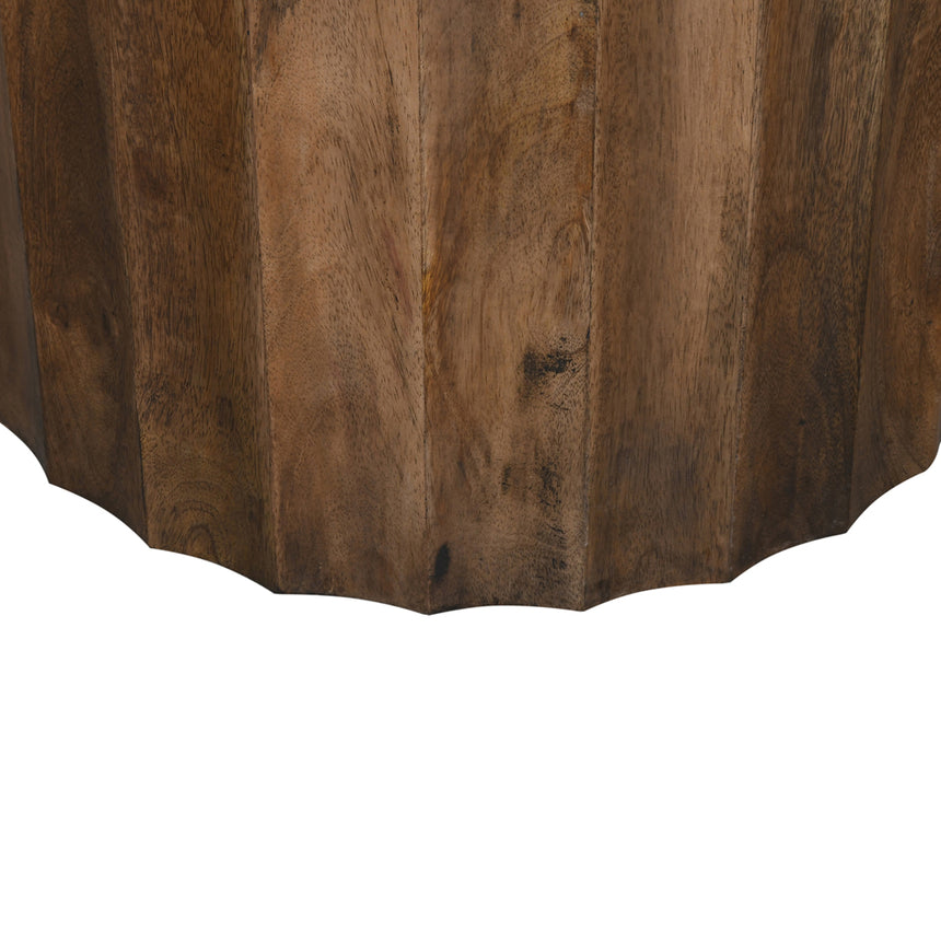 45cm Travertine Top Round Side Table - Walnut