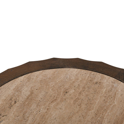 45cm Travertine Top Round Side Table - Walnut