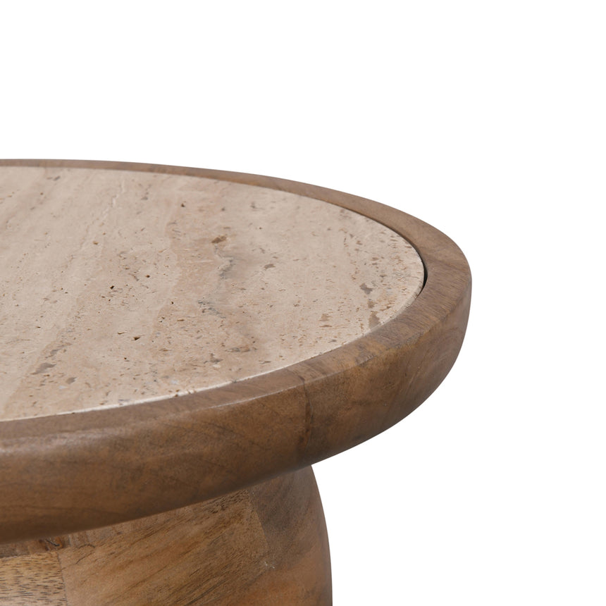 40cm Travertine Top Side Table - Natural