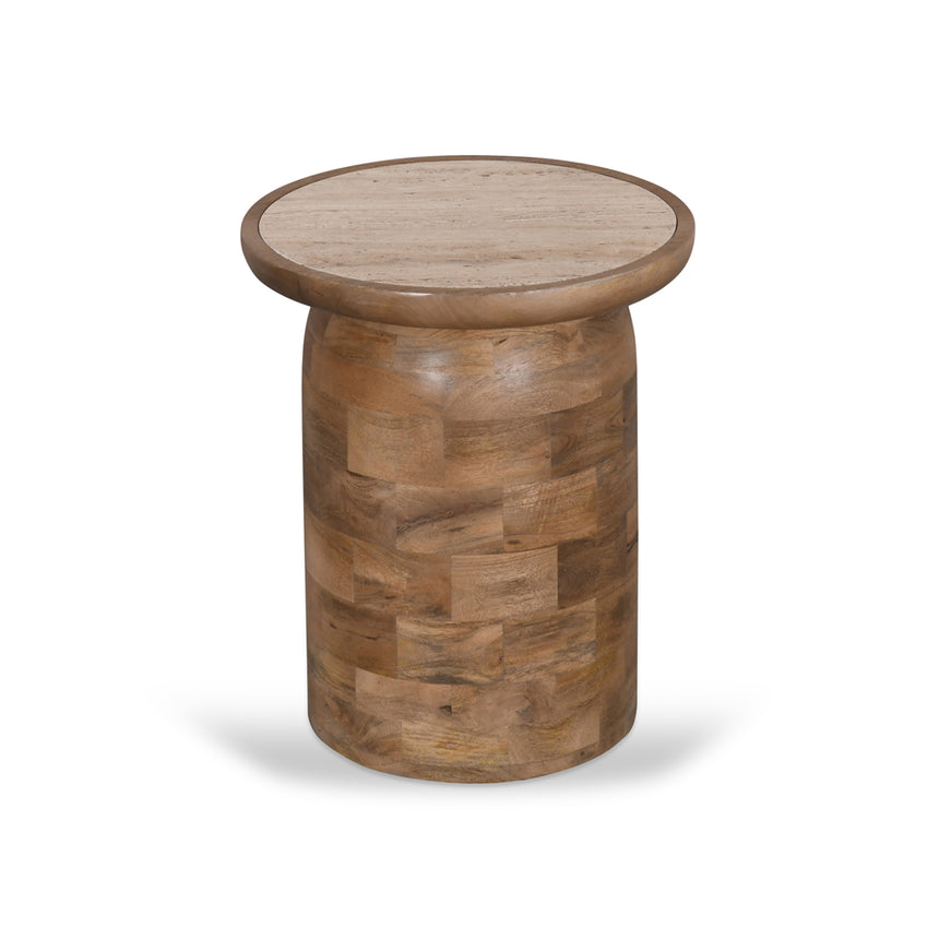 40cm Travertine Top Side Table - Natural