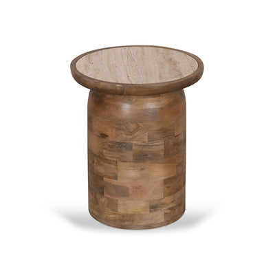 40cm Travertine Top Side Table - Natural