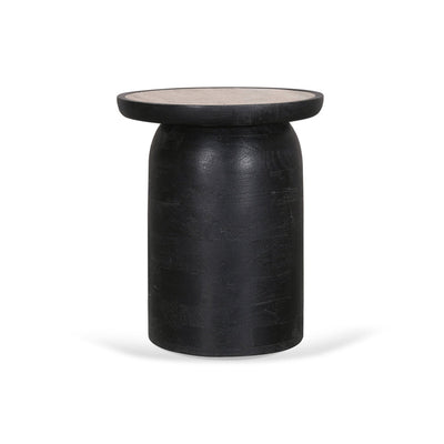 40cm Travertine Top Side Table - Black