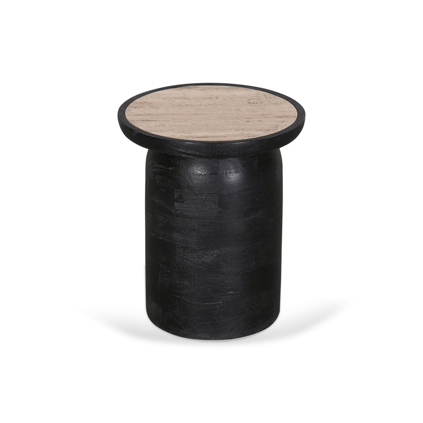 40cm Travertine Top Side Table - Black