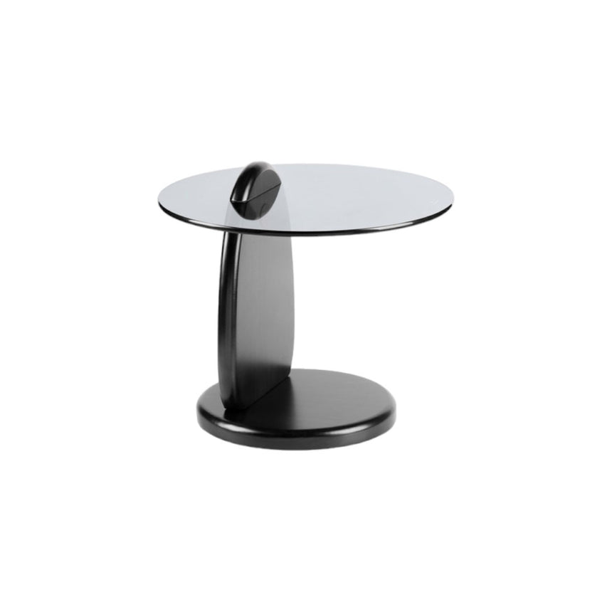 50cm Round Glass Side Table - Full Black