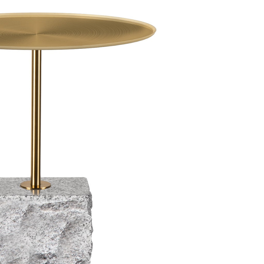 45 cm Brushed Gold Side Table - Faceted Granite Marble