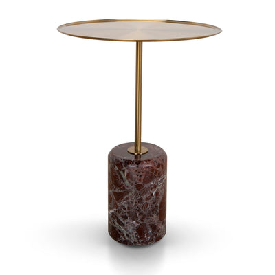 45 cm Brushed Gold Side Table - Rosso Levanto Marble