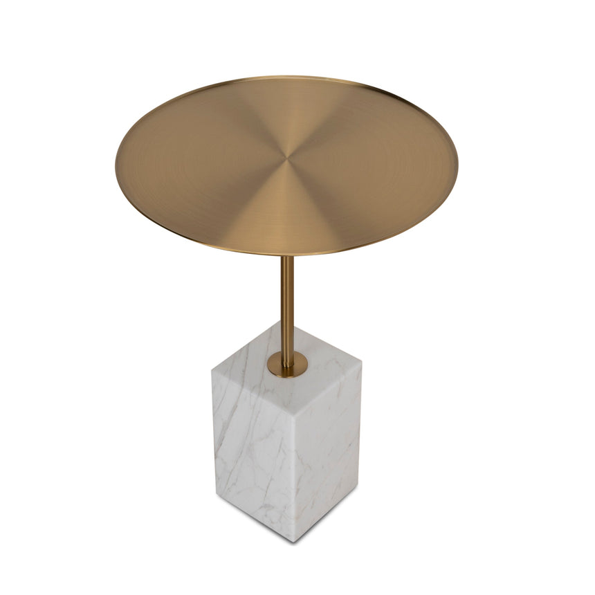 45cm Brushed Gold Side Table - Carrara Marble