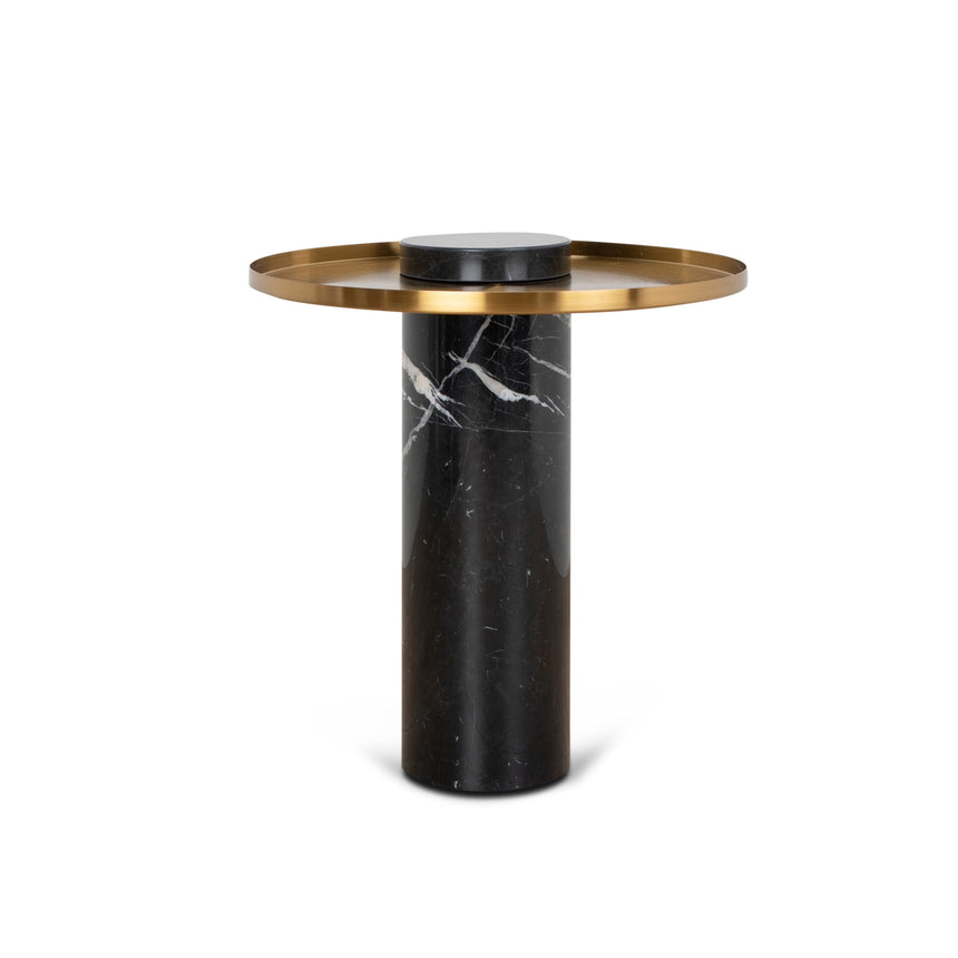 40cm Round Brushed Gold Side Table - Black Marble