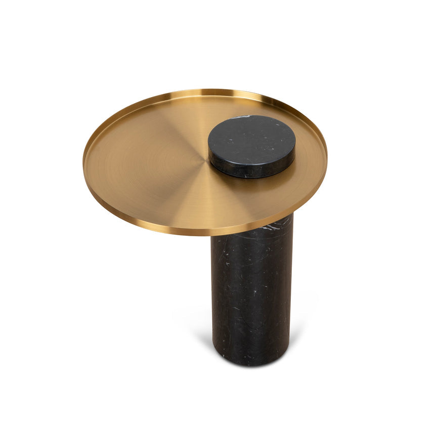 40cm Round Brushed Gold Side Table - Black Marble