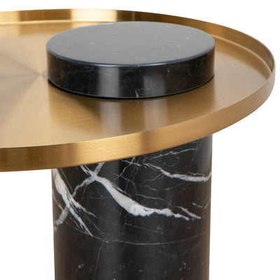 40cm Round Brushed Gold Side Table - Black Marble