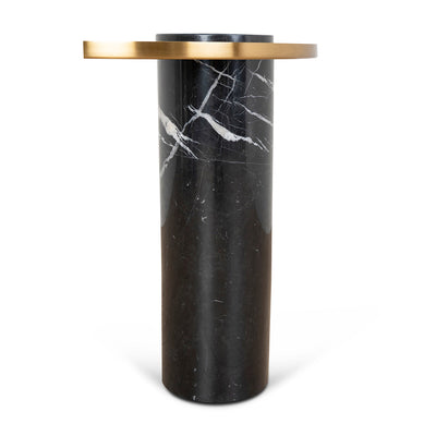 40cm Round Brushed Gold Side Table - Black Marble