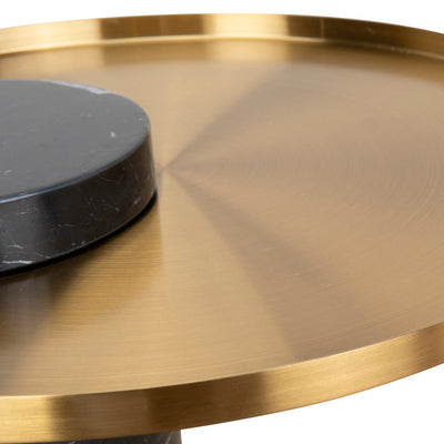 40cm Round Brushed Gold Side Table - Black Marble