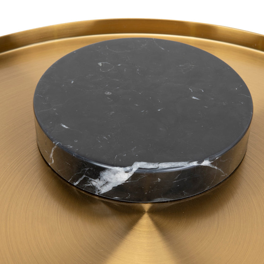 40cm Round Brushed Gold Side Table - Black Marble