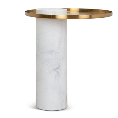 40cm Round Brushed Gold Side Table - Carrara Marble