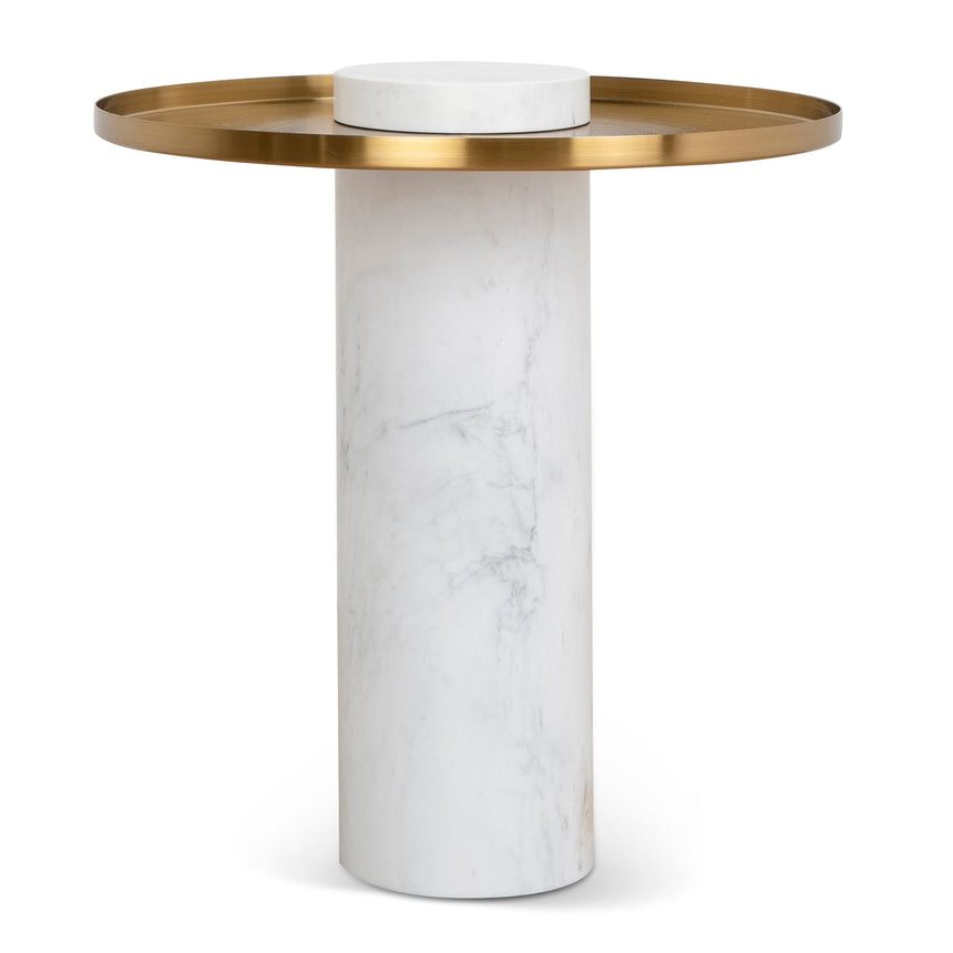 40cm Round Brushed Gold Side Table - Carrara Marble