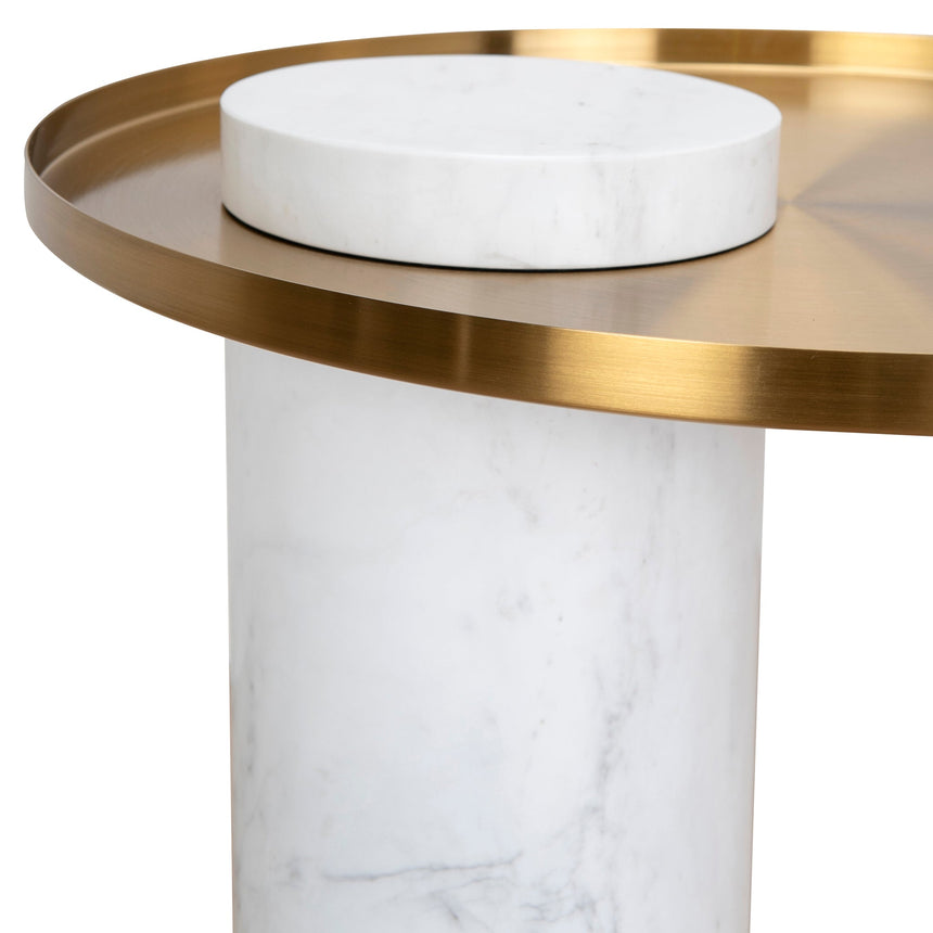 40cm Round Brushed Gold Side Table - Carrara Marble