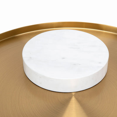 40cm Round Brushed Gold Side Table - Carrara Marble