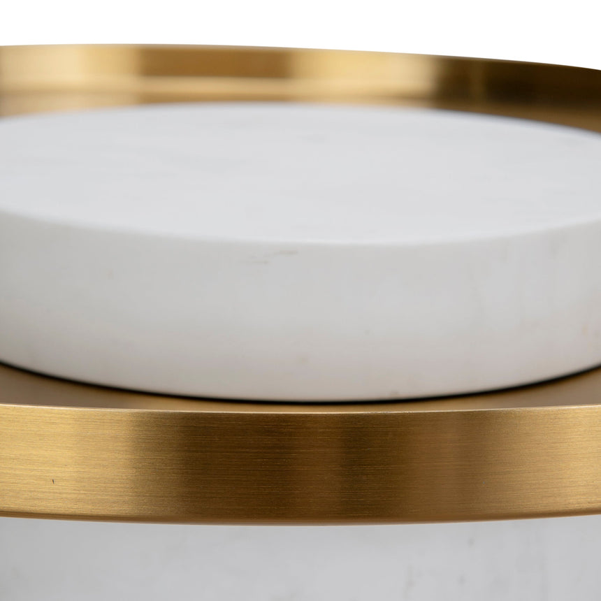 40cm Round Brushed Gold Side Table - Carrara Marble