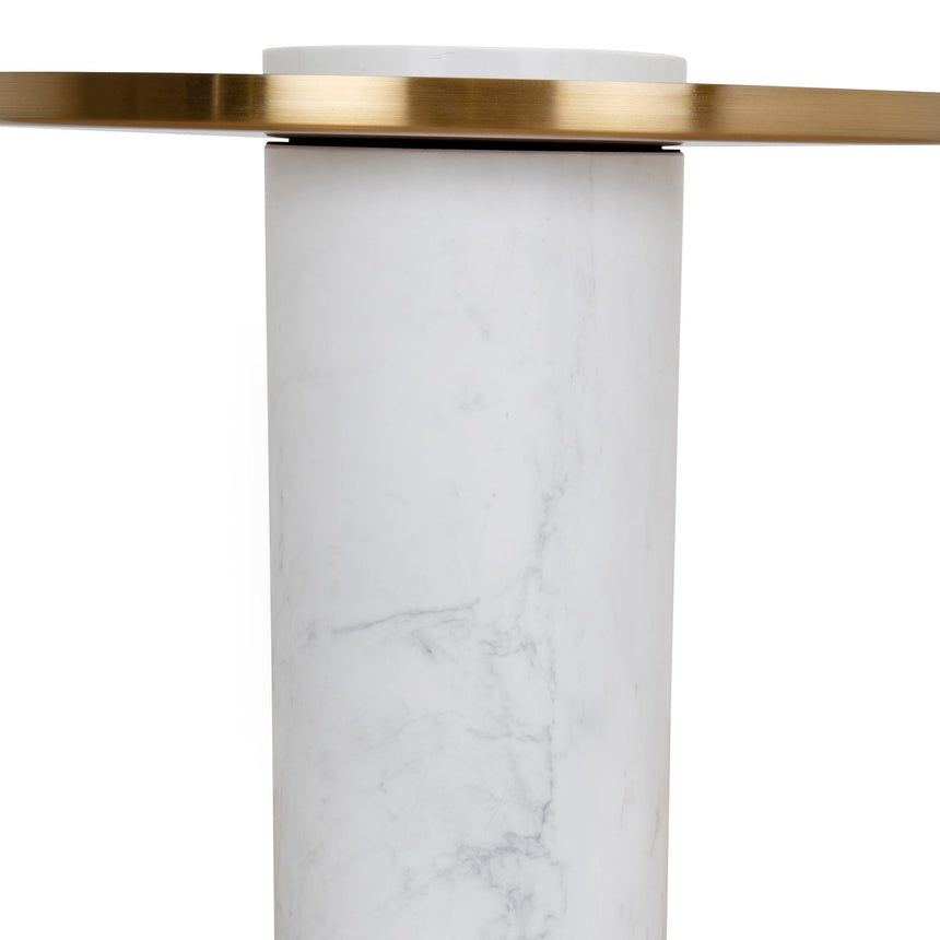 40cm Round Brushed Gold Side Table - Carrara Marble