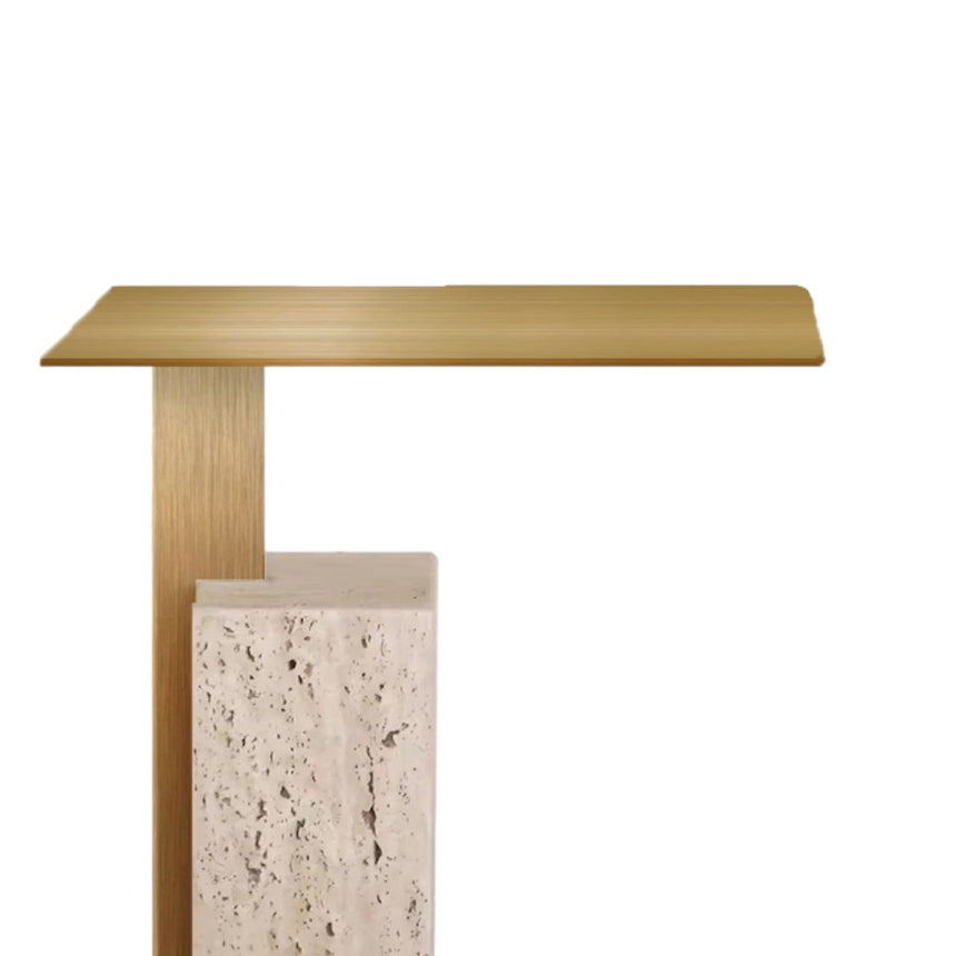 40 cm Brushed Gold Side Table - Natural