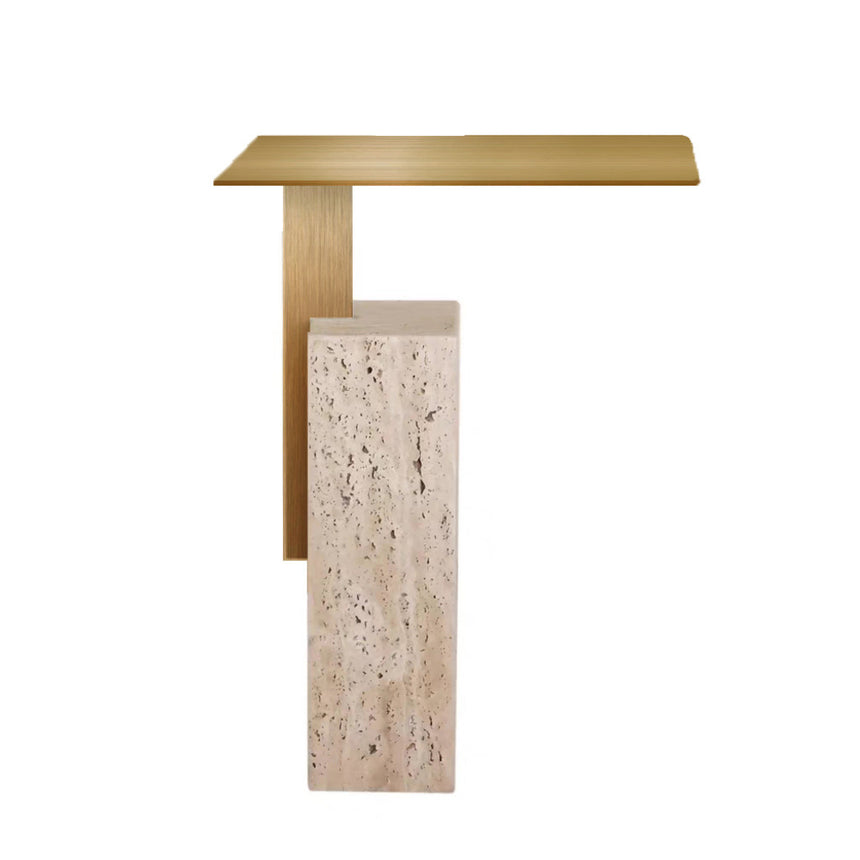 40 cm Brushed Gold Side Table - Natural