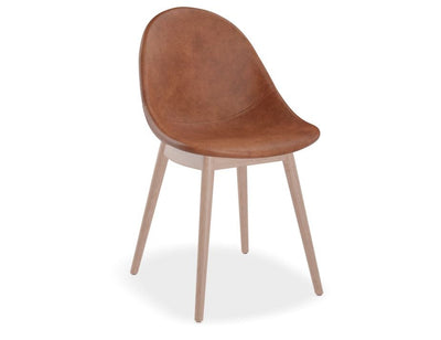 Pebble Chair Tan Upholstered Vintage Seat - Natural Beechwood Base