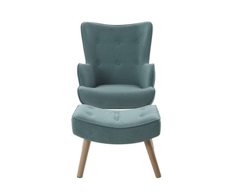 Artiss Armchair Set with Ottoman Blue Lansar