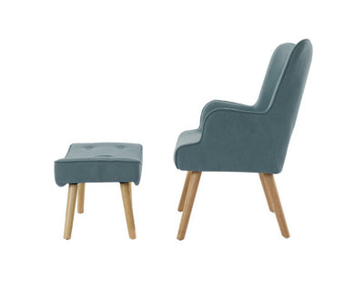 Artiss Armchair Set with Ottoman Blue Lansar