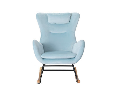 Artiss Rocking Chair Velvet Armchair Feeding Chair Blue