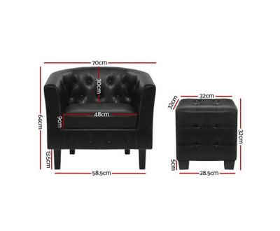 Artiss Armchair Set with Ottoman Black Ava