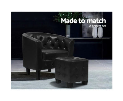 Artiss Armchair Set with Ottoman Black Ava