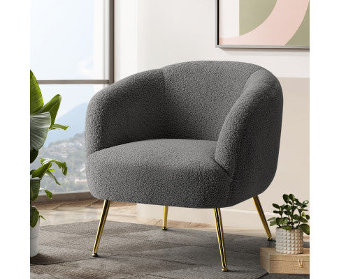 Artiss Armchair Lounge Chair Accent Chairs Arm Armchairs Sherpa Boucle Charcoal