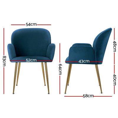 Artiss Dining Chairs Set of 2 Velvet Armchair Blue