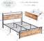 Double Bed Frame with Storage, Industrial Bed with Led Lights Headboard and 2 Drawers, Wooden Bed Frames with Charging Station, Noise Free, No Box Spring Needed, Easy Assembly, Rustic Brown