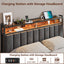 Double Bed Frame with 2 Storage Drawers and LED Lights Headboard, Upholstered Bed Frame with Charging Station, No Box Spring Needed, Easy Assembly - Grey