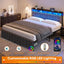 King Bed Frame with 2 Storage Drawers and LED Lights Headboard, Upholstered Bed Frame with Charging Station, No Box Spring Needed, Easy Assembly - Grey