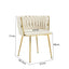 Set of 2 Velvet Upholstered Woven Dining Chairs with Golden Metal Legs, Beige