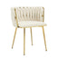 Set of 2 Velvet Upholstered Woven Dining Chairs with Golden Metal Legs, Beige