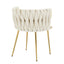 Set of 2 Velvet Upholstered Woven Dining Chairs with Golden Metal Legs, Beige