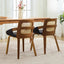 Set of 2 Rattan Back Dining Chairs, Black Faux Leather