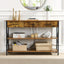 Console Table with 3 Drawers, Industrial Entryway Table with 3 Tier Storage Shelves