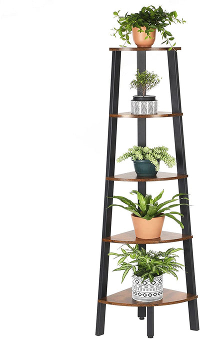 Rustic Brown Metal Frame 5 Tier Corner Shelf