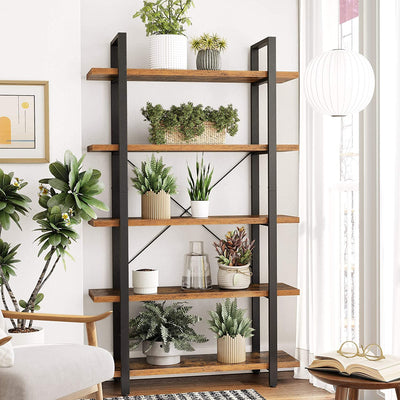 Bookshelf 5-Tier Industrial Stable Bookcase Rustic Brown and Black