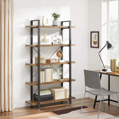 Bookshelf 5-Tier Industrial Stable Bookcase Rustic Brown and Black