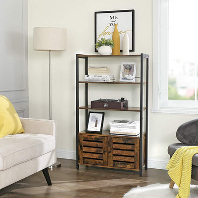 Floor-Standing Storage Cabinet and Cupboard with 2 Louvred Doors and 3 Shelves, Rustic Brown