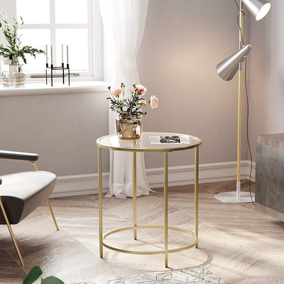 Gold Round Side Table with Golden Metal Frame Robust and Stable