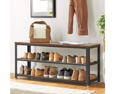 Shoe Rack with 2 Shelves 100 x 30 x 45 cm Rustic Brown and Black