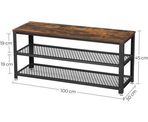 Shoe Rack with 2 Shelves 100 x 30 x 45 cm Rustic Brown and Black